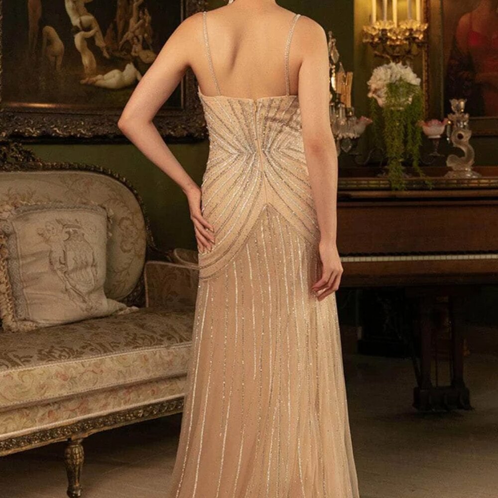 Formal Dress.Gold or blue mother of the bride dress.Party evening pageant - Picture 4 of 7